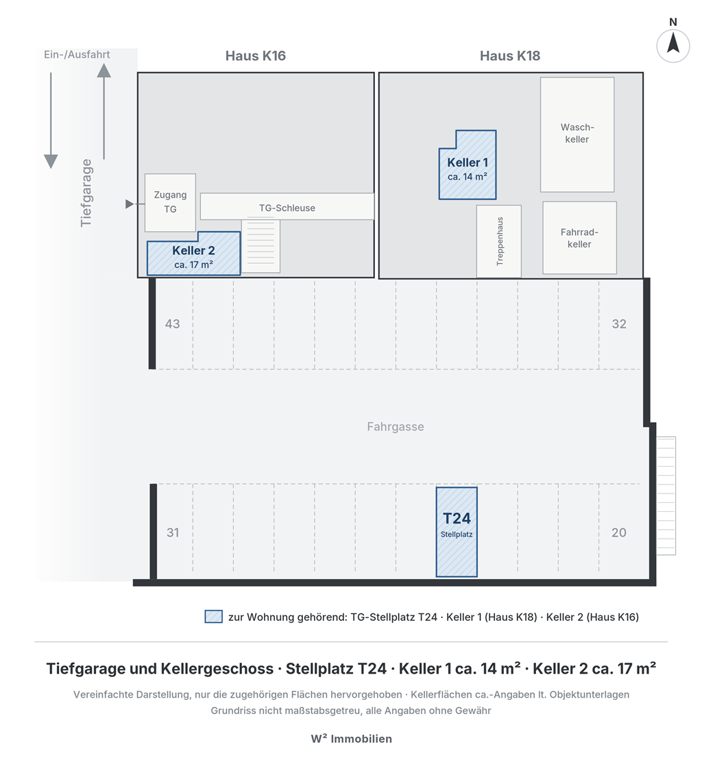 TG-Stellplatz T24 und Kellerräume (Lageplan)